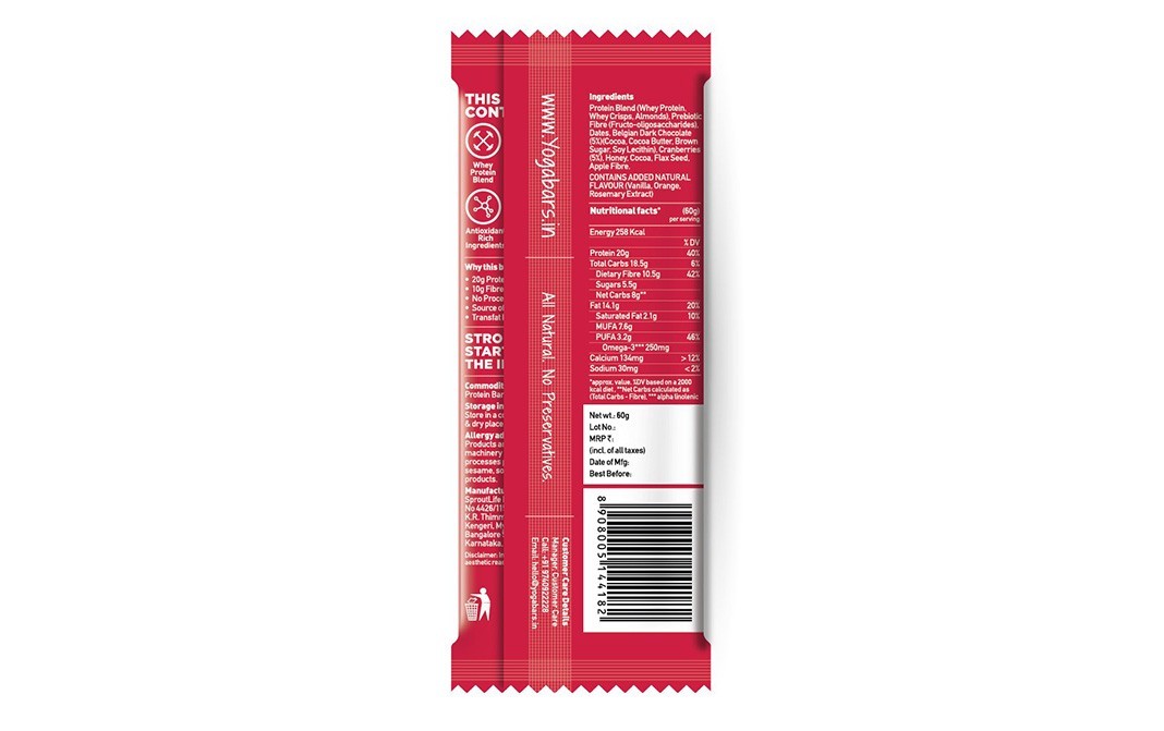 Yoga Bar 20G Protein Bar, Cranberry Blast   Pack  60 grams